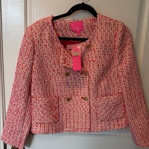 Lilly Pulitzer Pink Tweed Blazer with Gold Accents